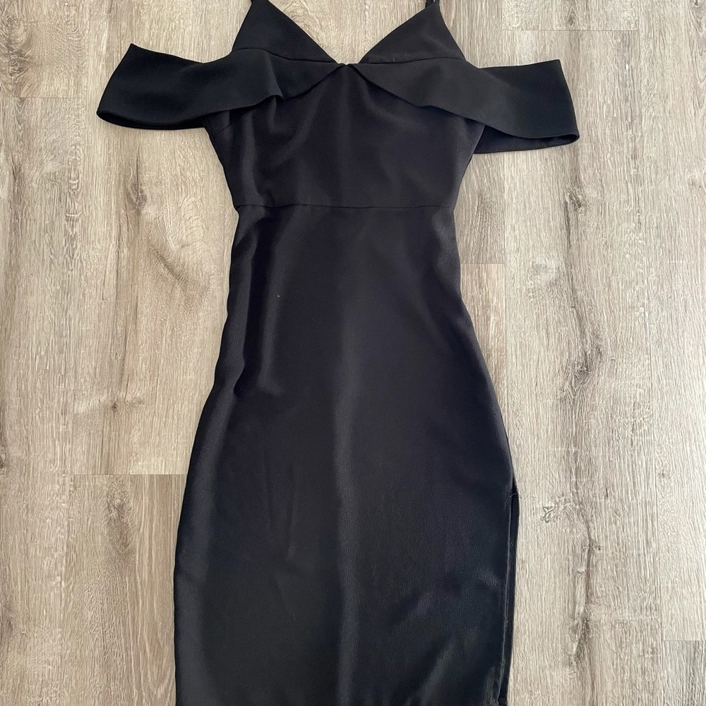 Black cold shoulder midi slit dress size S